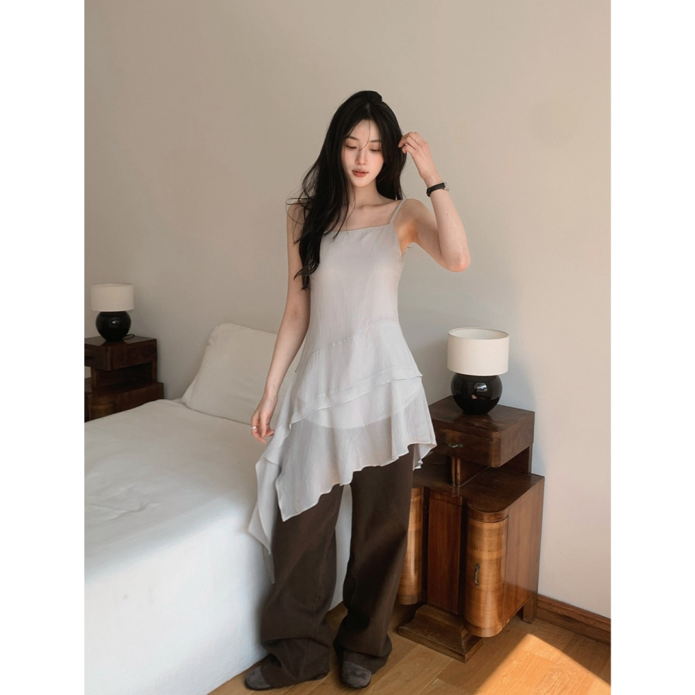 層次疊穿細肩帶連身裙 dress 3色 / slowand 무드업 캉캉레이어 뷔스티에 원피스-細節圖8