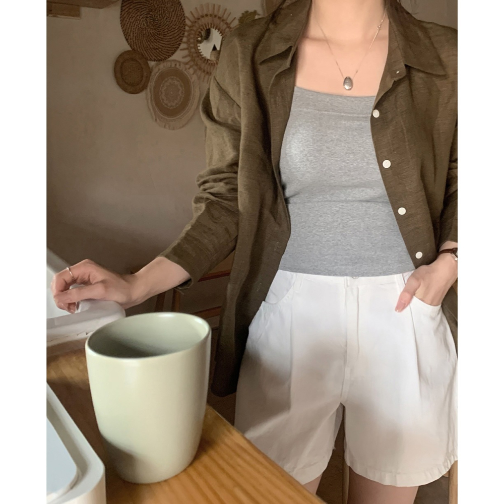 正韓製平口細肩帶背心 sleeveless 4色 slowand 탄탄스퀘어 캡내장 슬리브리스-細節圖5