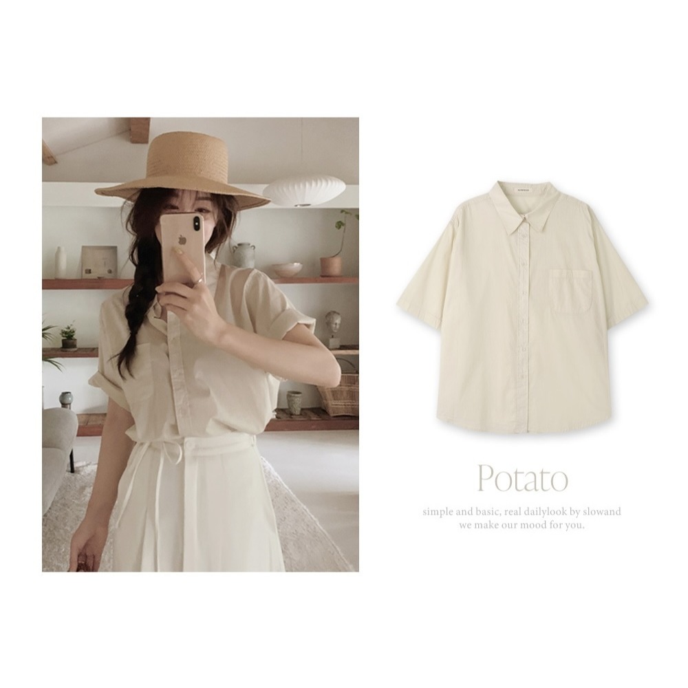 正韓製雙車線清爽水洗口袋襯衫 shirt 7色 / slowand 실켓 더블스티치 워싱셔츠-規格圖11