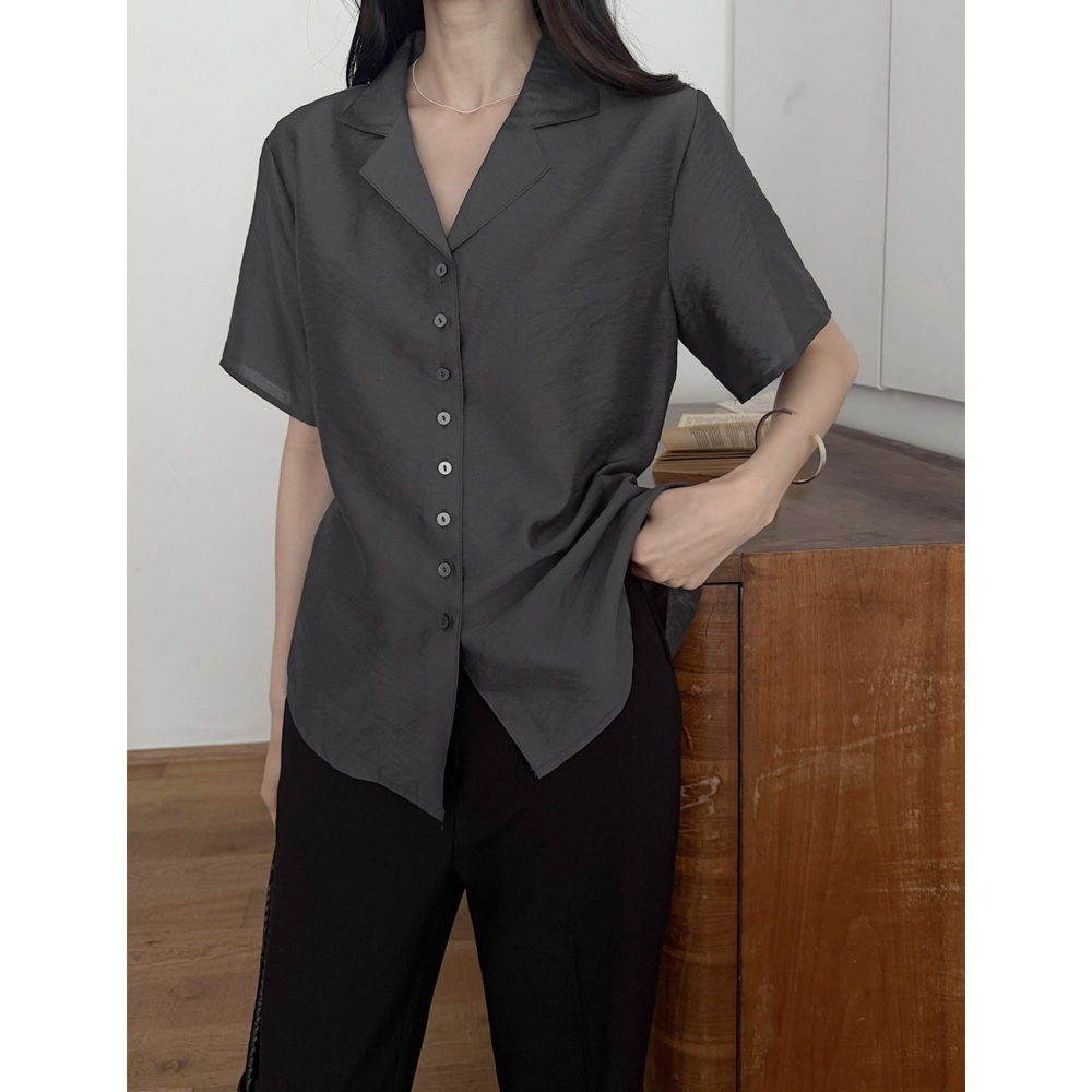 透膚光澤感綁帶襯衫 blouse 3色 / slowand 自訂款 쉬머 라인핏 스트랩 블라우스-細節圖8