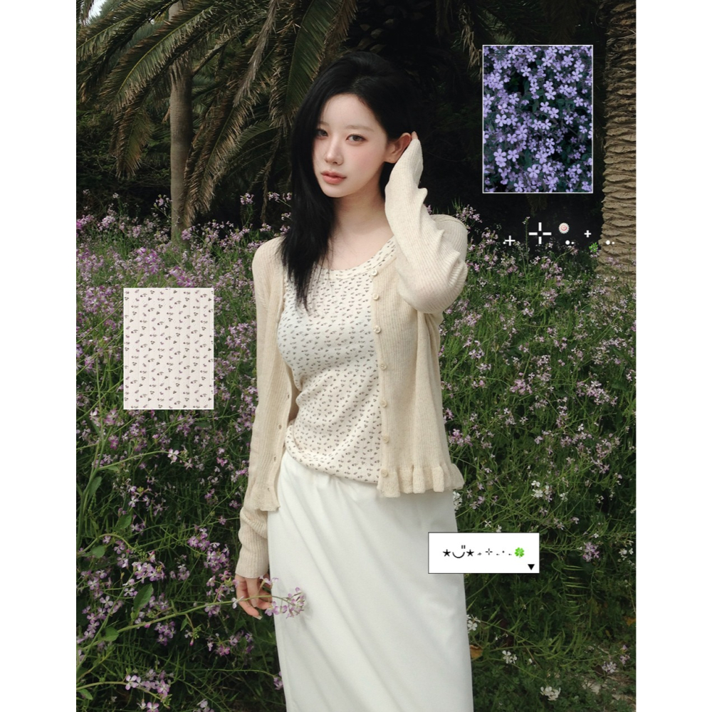 正韓製碎花細肩帶背心 sleeveless 3色 / slowand 뮬리 잔플라워 슬리브리스-細節圖2