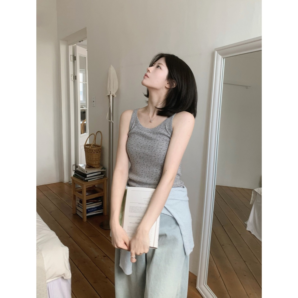 正韓製碎花細肩帶背心 sleeveless 3色 / slowand 뮬리 잔플라워 슬리브리스-細節圖7
