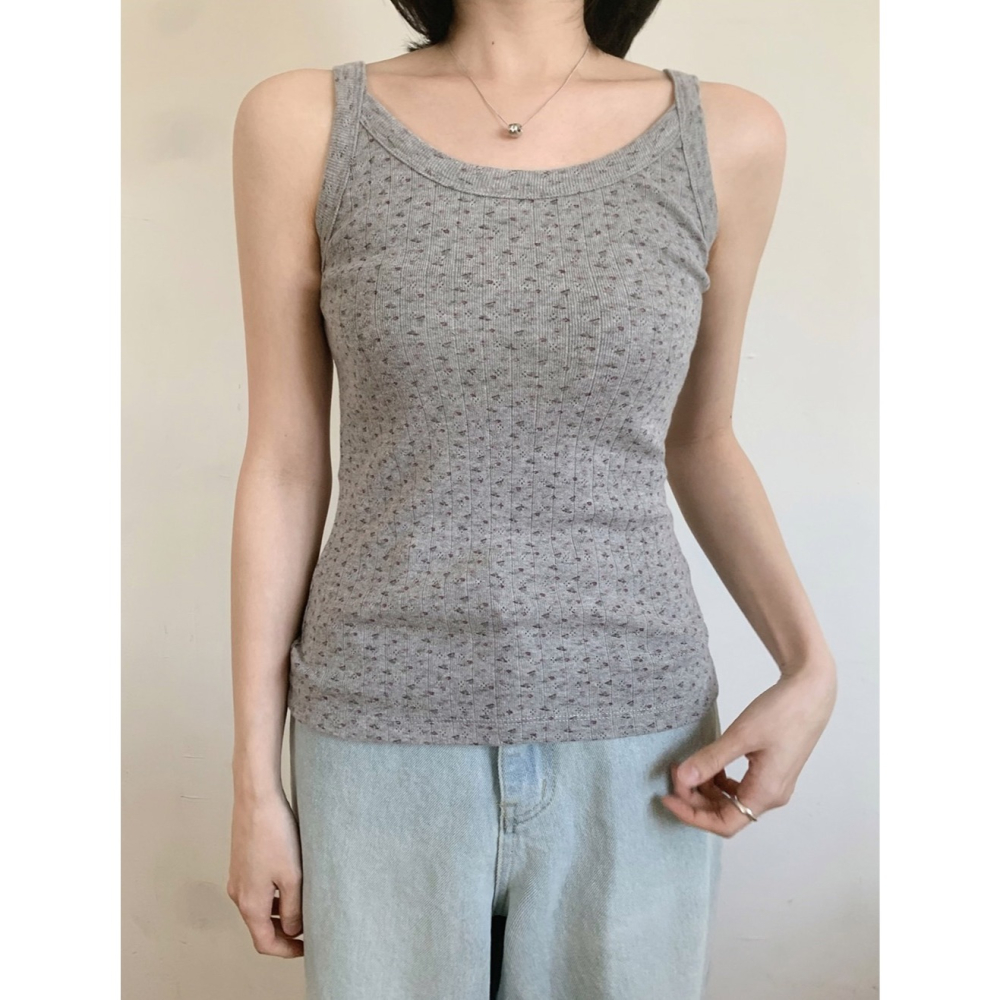 正韓製碎花細肩帶背心 sleeveless 3色 / slowand 뮬리 잔플라워 슬리브리스-細節圖8