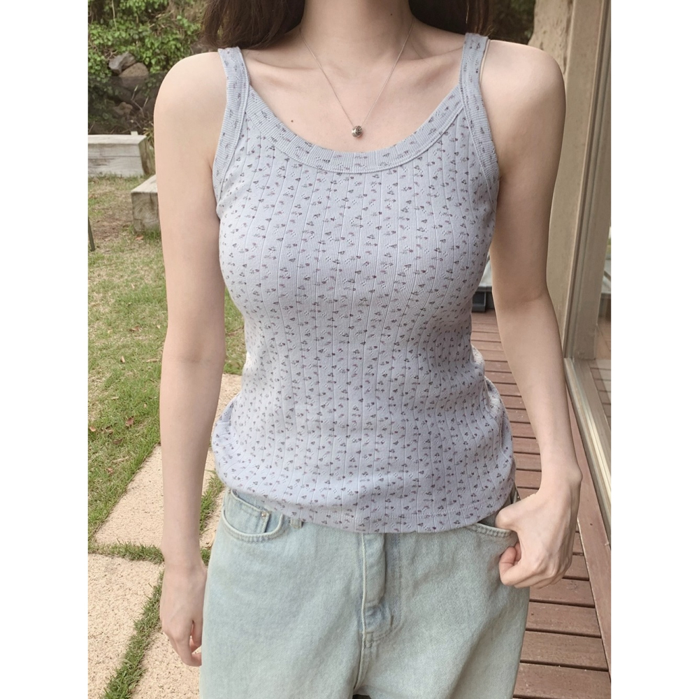 正韓製碎花細肩帶背心 sleeveless 3色 / slowand 뮬리 잔플라워 슬리브리스-細節圖10