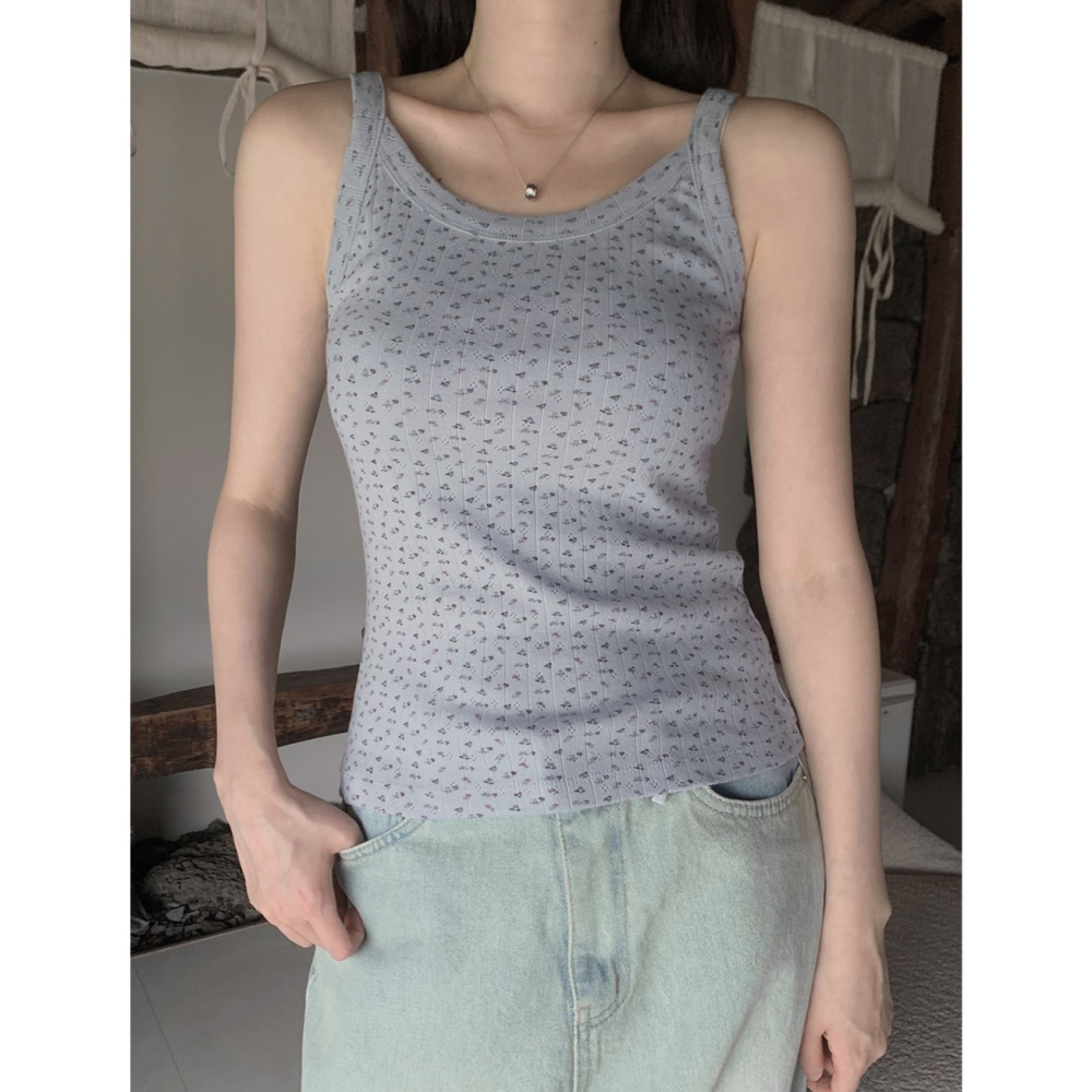 正韓製碎花細肩帶背心 sleeveless 3色 / slowand 뮬리 잔플라워 슬리브리스-細節圖11