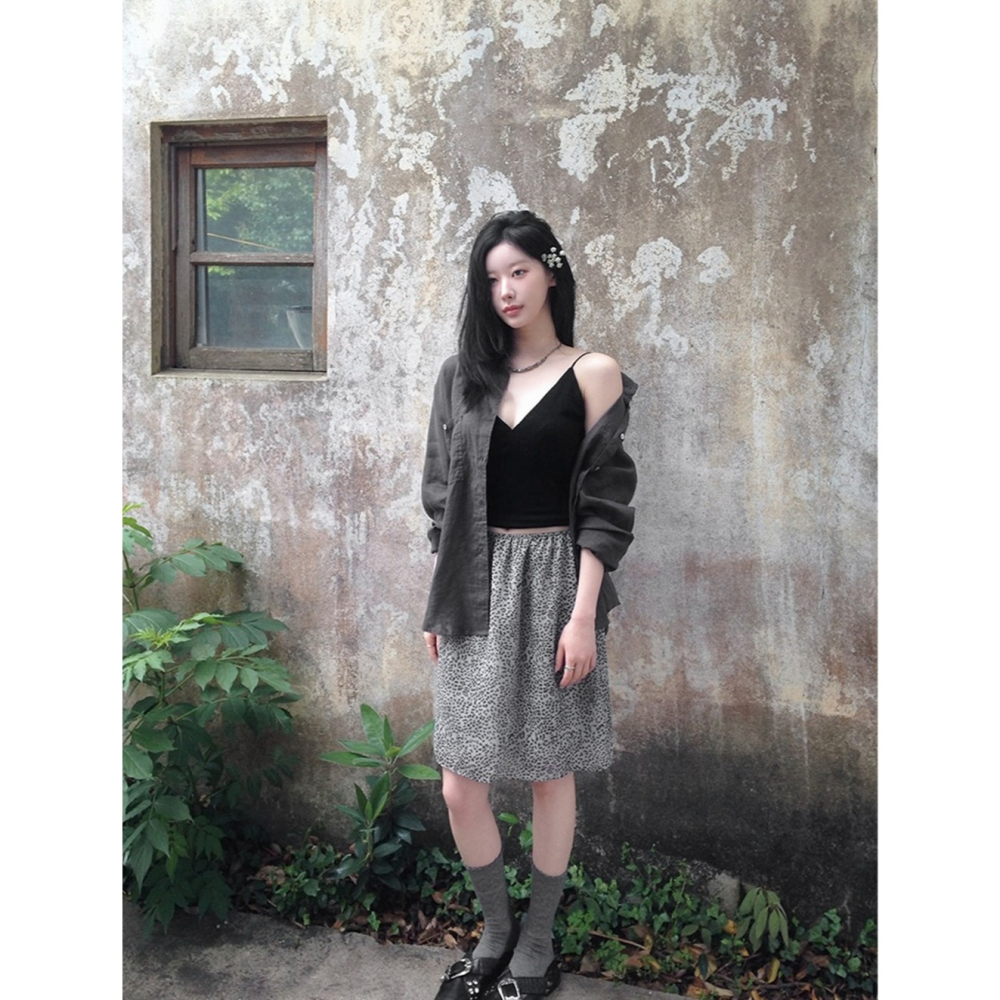 豹紋雪紡中長裙 skirt / slowand 韓國官網代購 애쉬무드 레오파드 쉬폰스커트-細節圖2