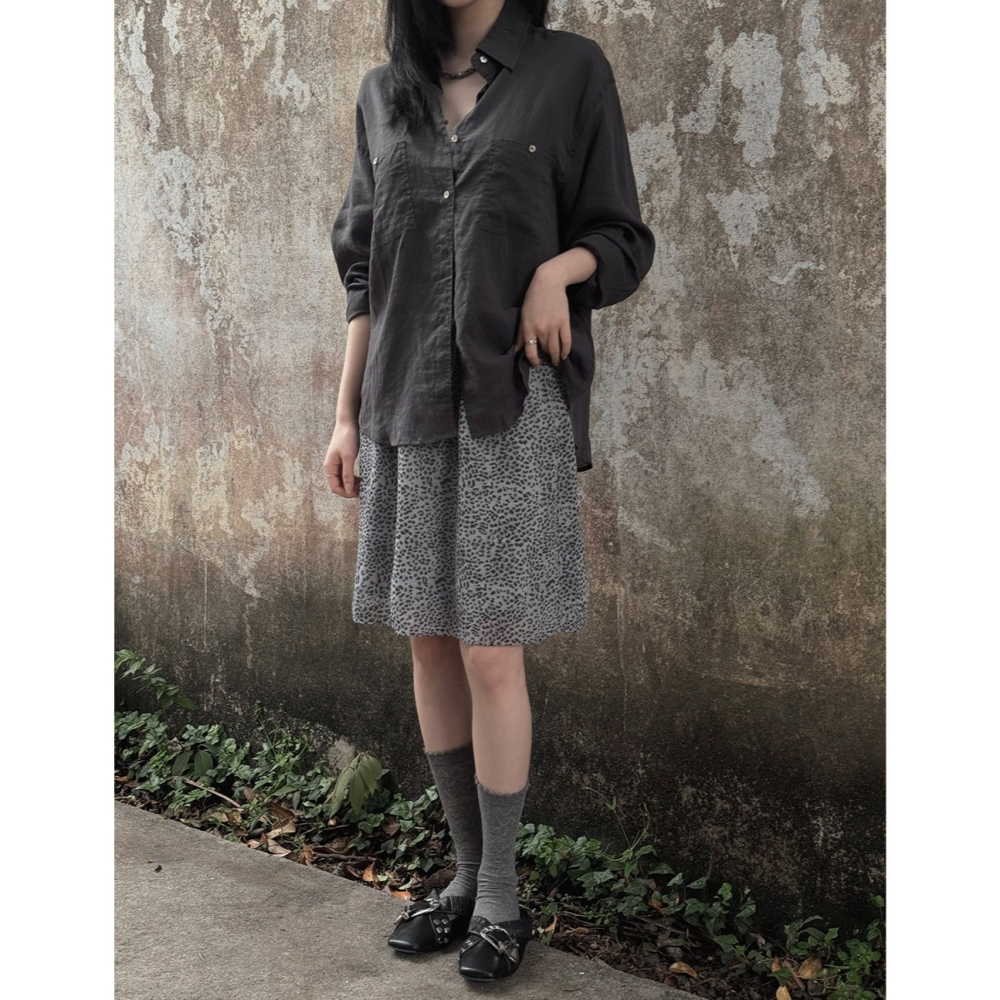 豹紋雪紡中長裙 skirt / slowand 韓國官網代購 애쉬무드 레오파드 쉬폰스커트-細節圖10