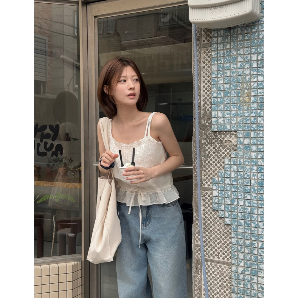 蕾絲2way兩用細肩帶背心 Bustier / slowand 린디 레이스 뷔스티에 블라우스-細節圖2