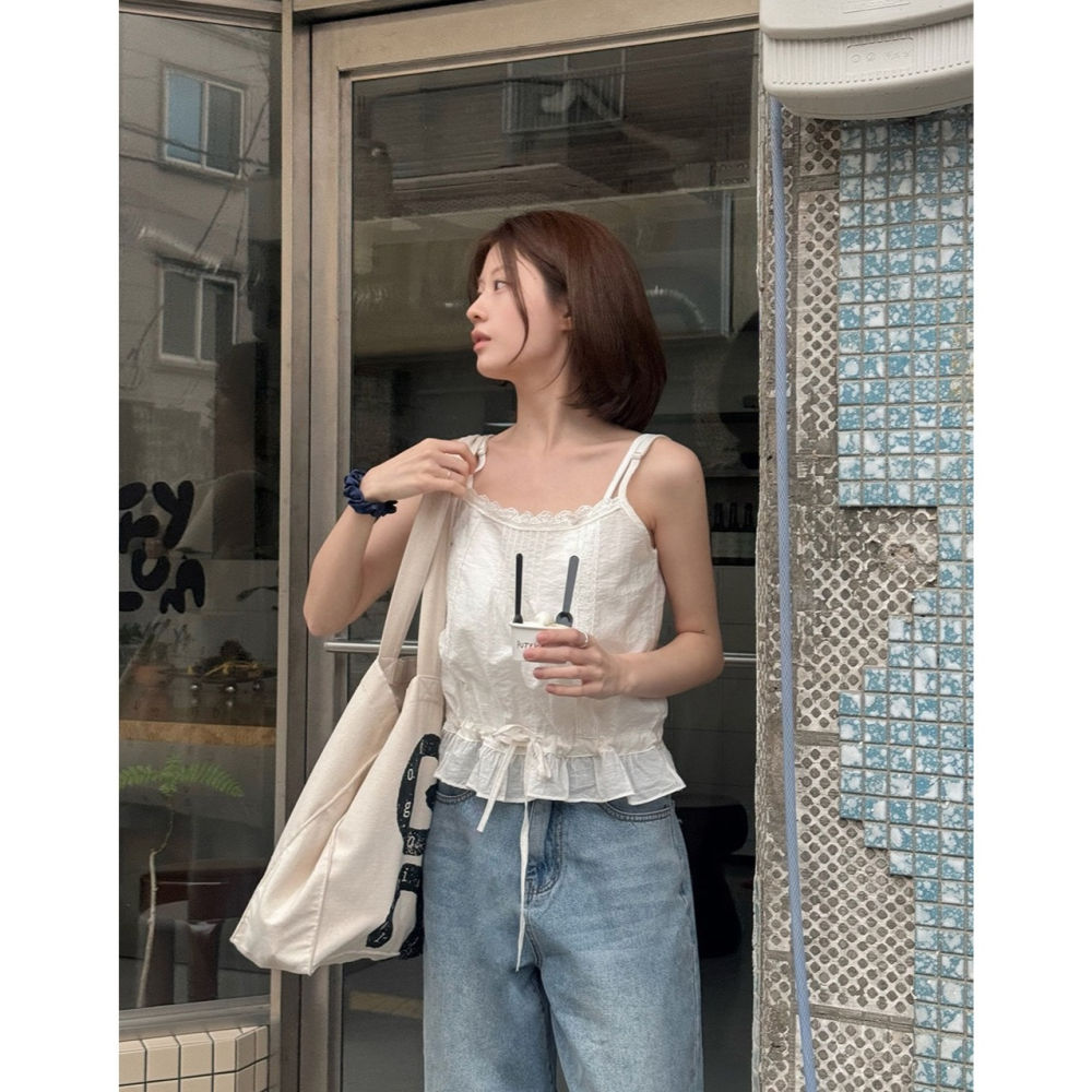 蕾絲2way兩用細肩帶背心 Bustier / slowand 린디 레이스 뷔스티에 블라우스-細節圖3