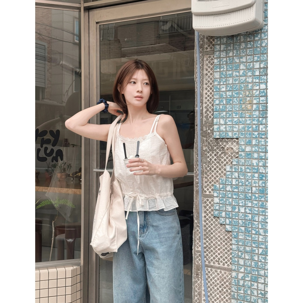 蕾絲2way兩用細肩帶背心 Bustier / slowand 린디 레이스 뷔스티에 블라우스-細節圖5