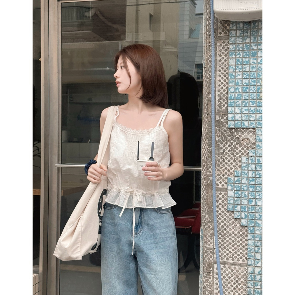 蕾絲2way兩用細肩帶背心 Bustier / slowand 린디 레이스 뷔스티에 블라우스-細節圖6