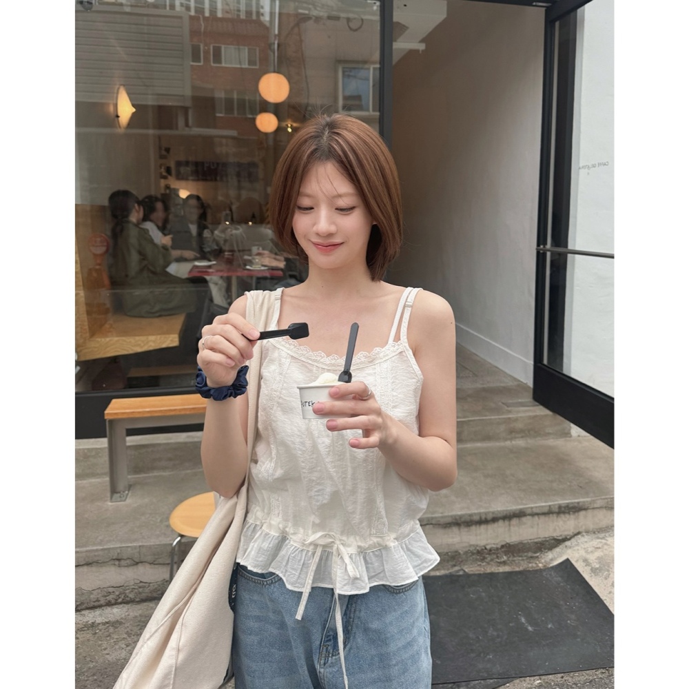 蕾絲2way兩用細肩帶背心 Bustier / slowand 린디 레이스 뷔스티에 블라우스-細節圖10