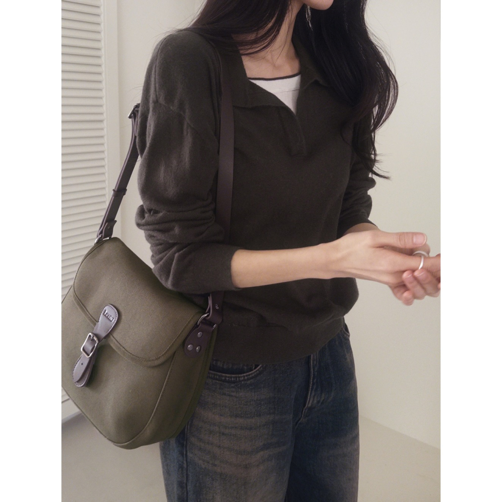 Slowand官網代購 帆布郵差包 #LENTO. Classic canvas leather bag-細節圖6
