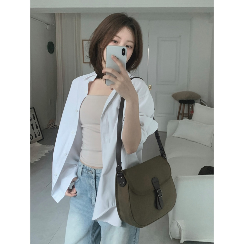 Slowand官網代購 帆布郵差包 #LENTO. Classic canvas leather bag-細節圖9