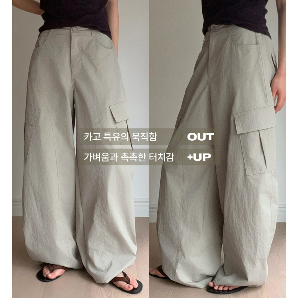 2種褲長夏天薄款後鬆緊工裝褲 pants 4色 / slowand 썸즈 디테일러 카고밴딩팬츠-細節圖2