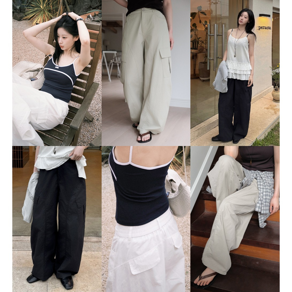 2種褲長夏天薄款後鬆緊工裝褲 pants 4色 / slowand 썸즈 디테일러 카고밴딩팬츠-細節圖4