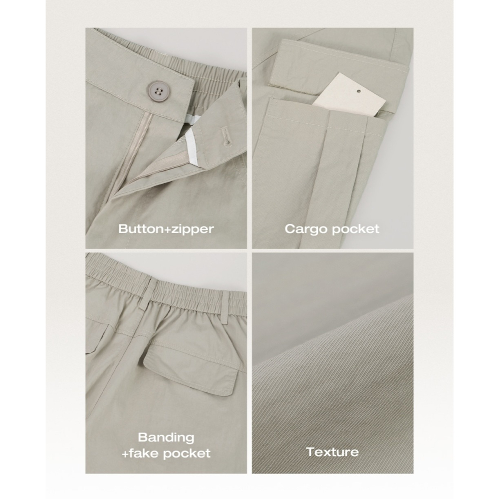 2種褲長夏天薄款後鬆緊工裝褲 pants 4色 / slowand 썸즈 디테일러 카고밴딩팬츠-細節圖5