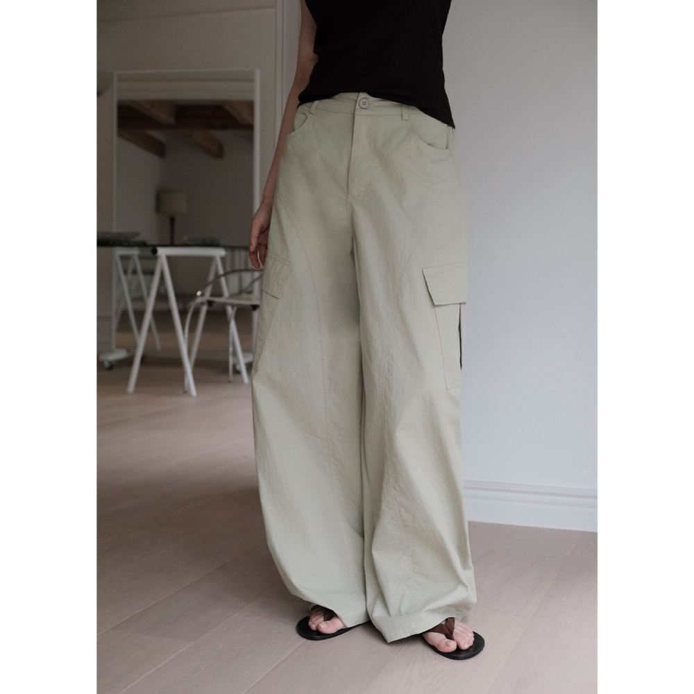 2種褲長夏天薄款後鬆緊工裝褲 pants 4色 / slowand 썸즈 디테일러 카고밴딩팬츠-細節圖9