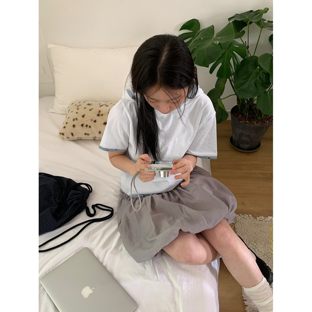 正韓製星星滾邊薄款短袖連帽上衣 hood 2色 / ba-on 라넨지 배색 반팔 후드 티-細節圖3