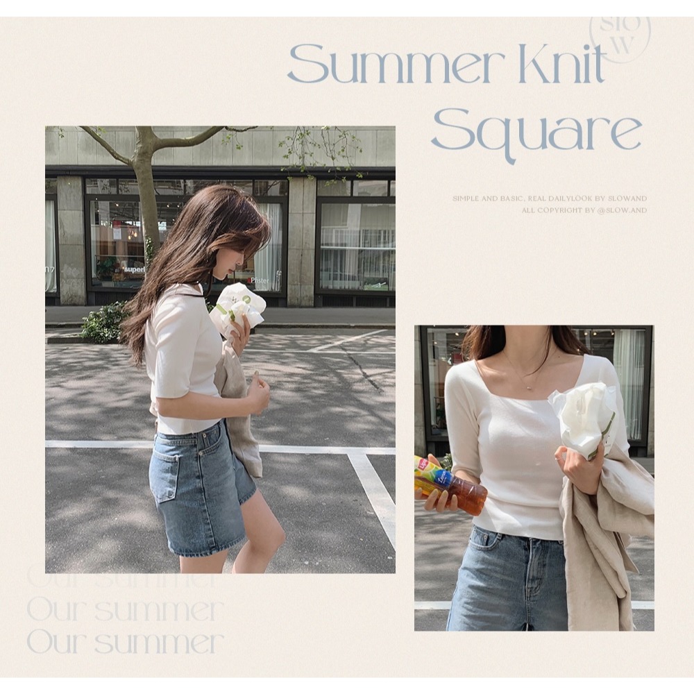 正韓製Iden夏季方領針織上衣 knit 5色 / slowand 아이덴 스퀘어넥 썸머니트-細節圖2