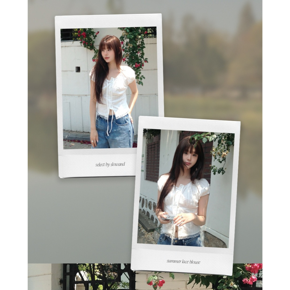 浪漫感抓皺蕾絲短袖襯衫 blouse  / slowand 르망 셔링코튼 반팔블라우스-細節圖3