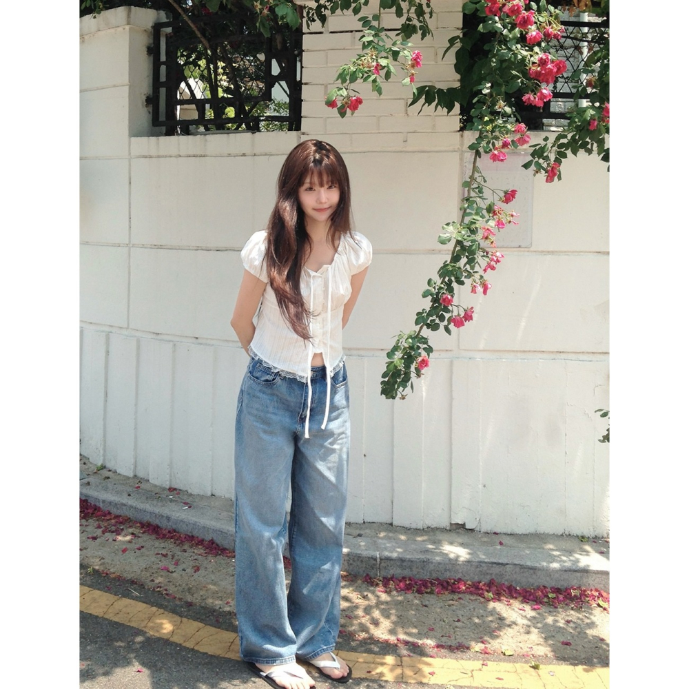 浪漫感抓皺蕾絲短袖襯衫 blouse  / slowand 르망 셔링코튼 반팔블라우스-細節圖4