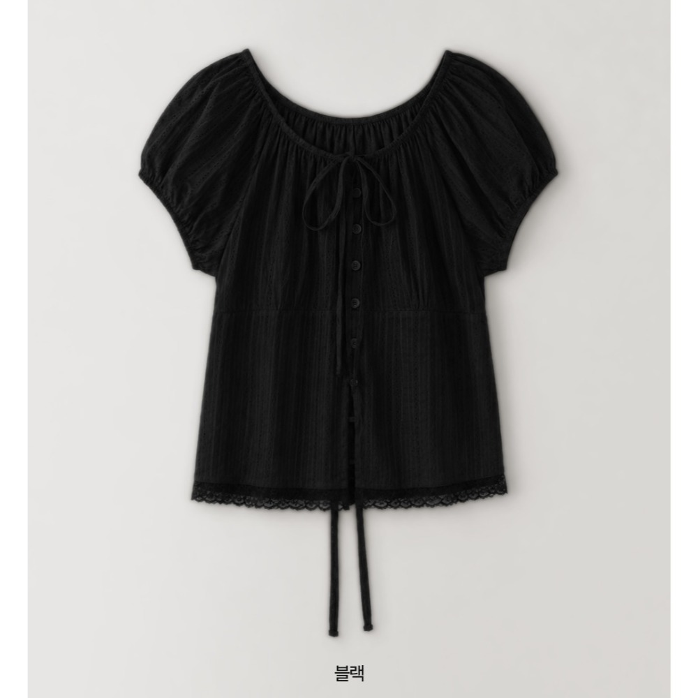 浪漫感抓皺蕾絲短袖襯衫 blouse  / slowand 르망 셔링코튼 반팔블라우스-規格圖11