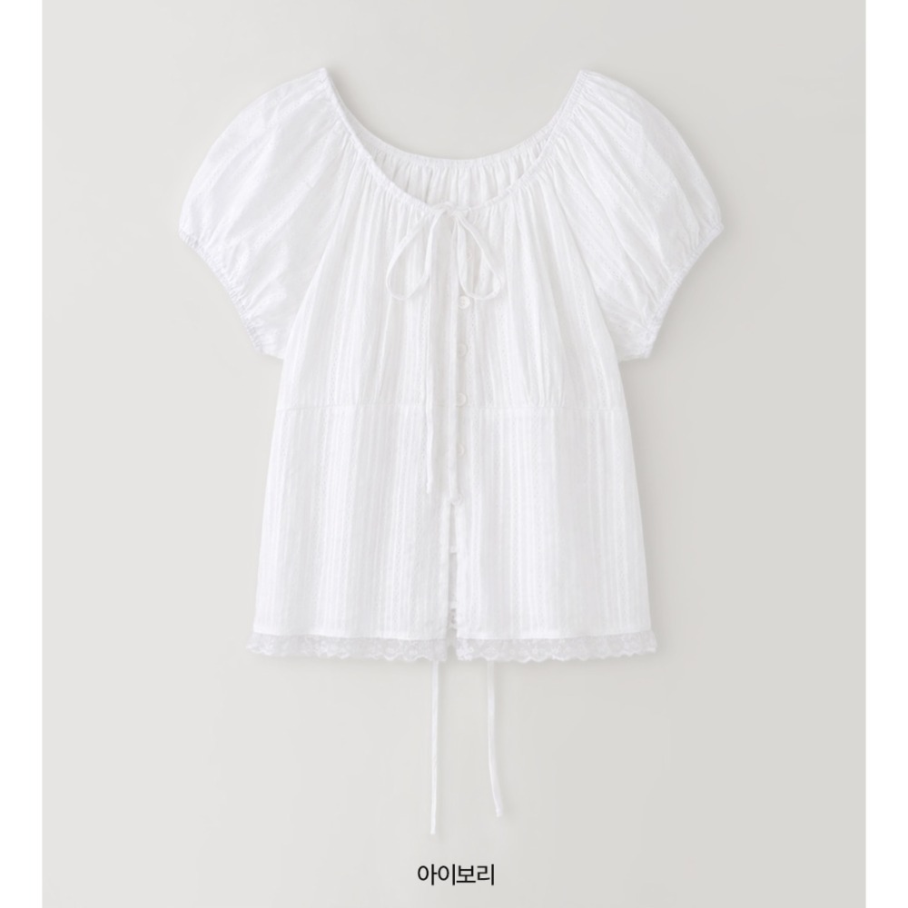 浪漫感抓皺蕾絲短袖襯衫 blouse  / slowand 르망 셔링코튼 반팔블라우스-規格圖11