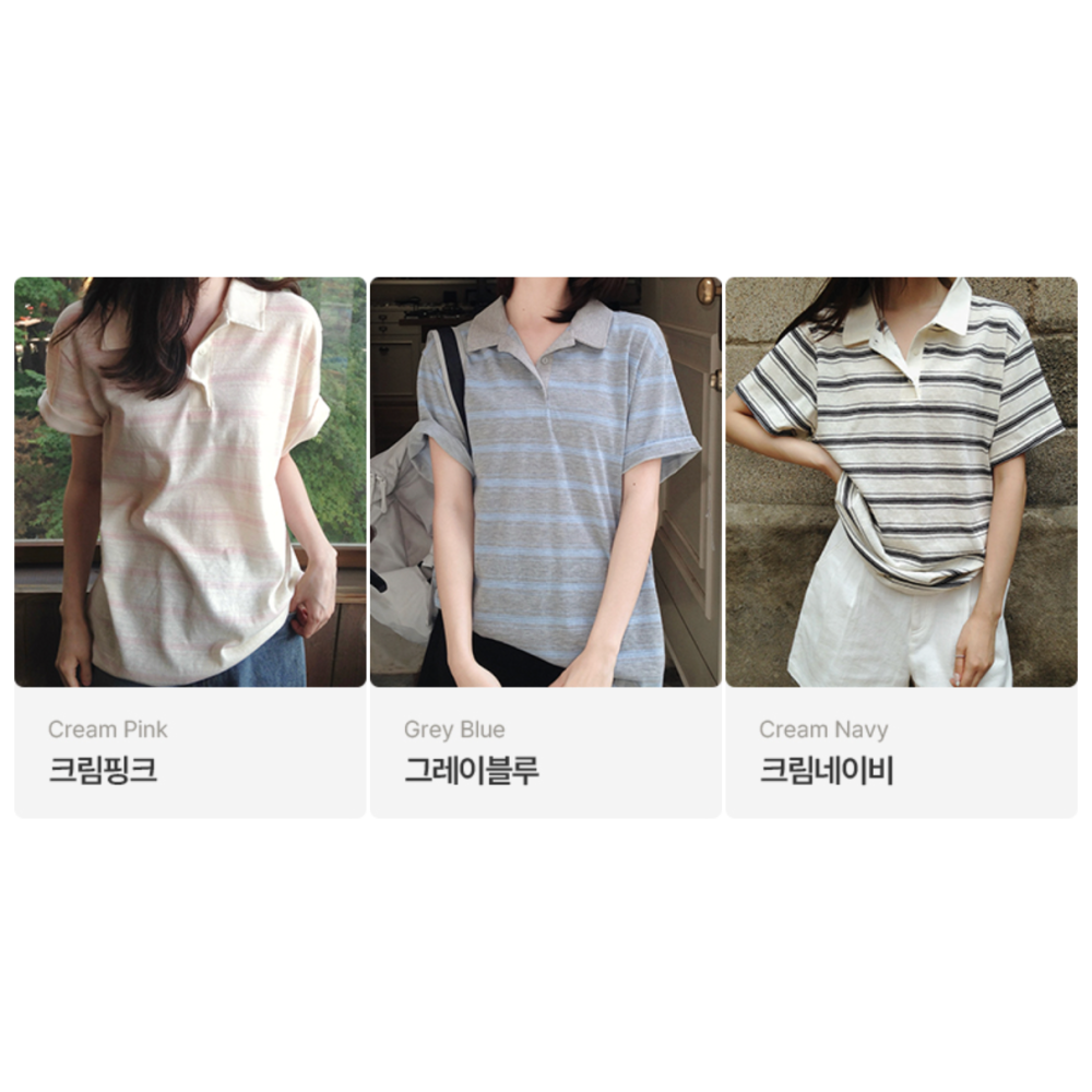 正韓製法式條紋翻領Polo衫 tee / slowand 프렌치 스트라이프 피케티셔츠-細節圖5