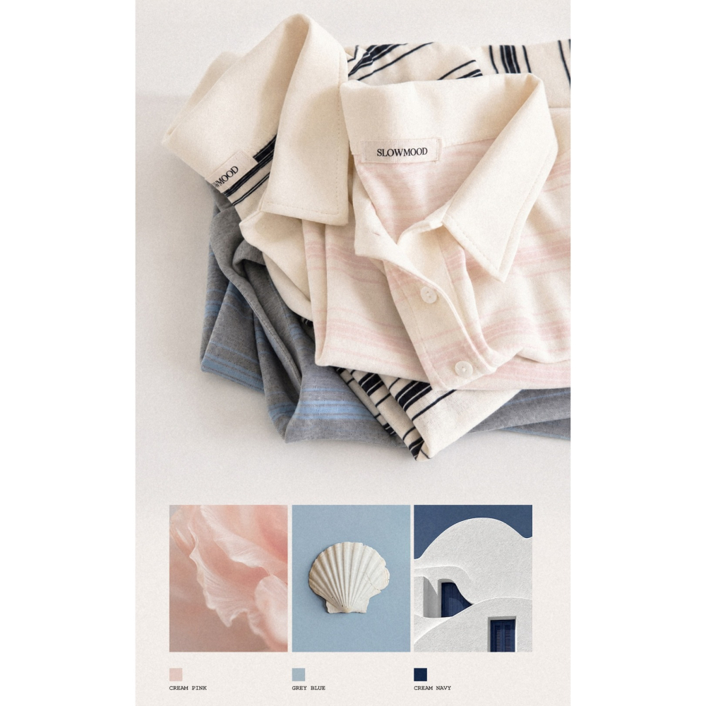 正韓製法式條紋翻領Polo衫 tee / slowand 프렌치 스트라이프 피케티셔츠-細節圖6