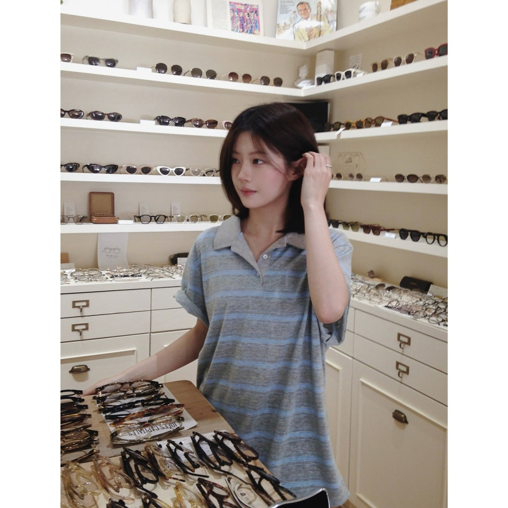正韓製法式條紋翻領Polo衫 tee / slowand 프렌치 스트라이프 피케티셔츠-細節圖9