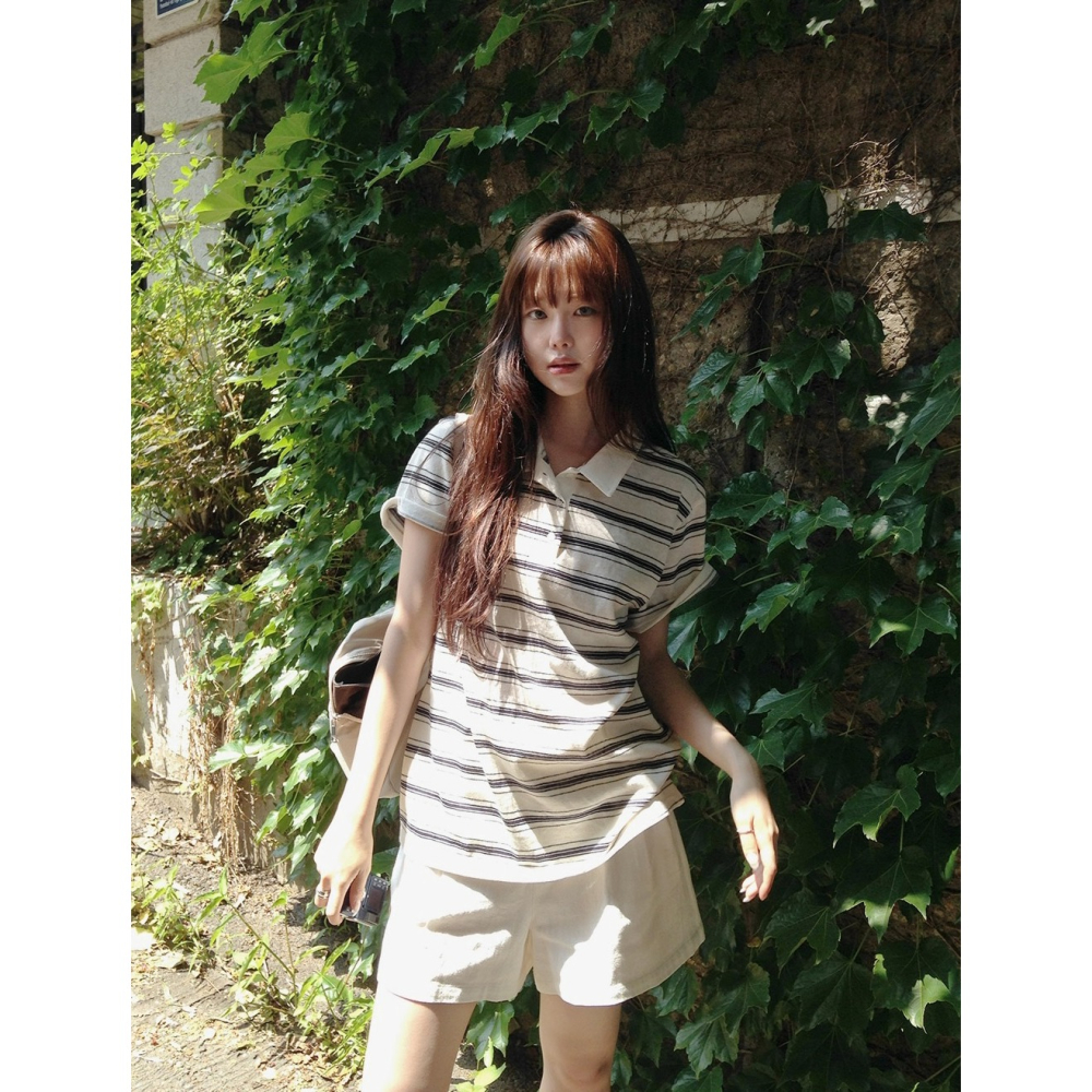 正韓製法式條紋翻領Polo衫 tee / slowand 프렌치 스트라이프 피케티셔츠-細節圖10