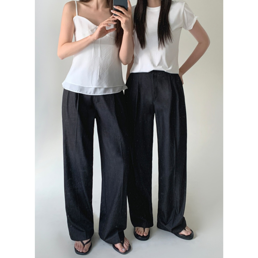 2種褲長牛仔布質感西裝褲 pants / slowand 톤앤결 라이크데님 핀턱슬랙스-細節圖4