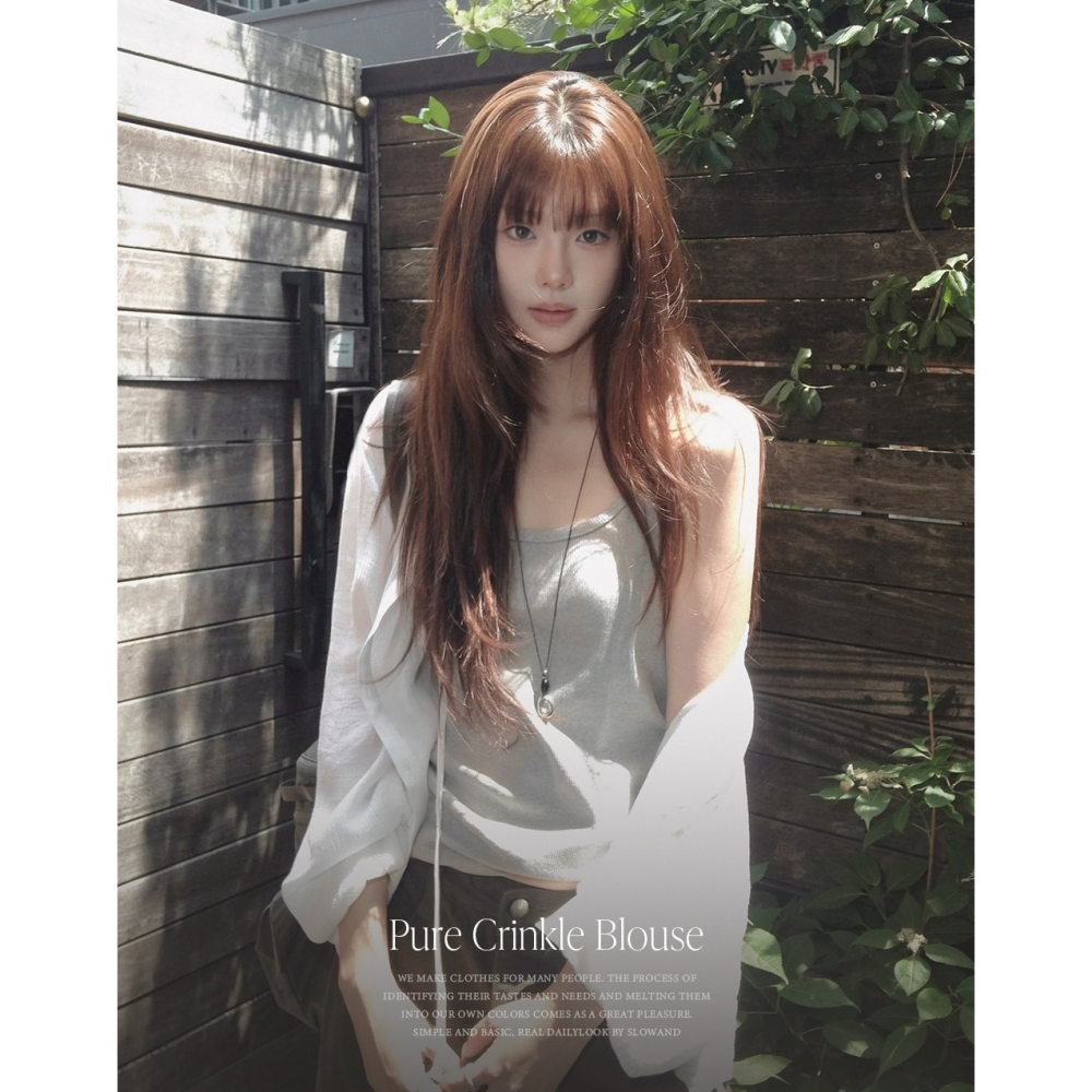 正韓製自然感皺褶雪紡襯衫 blouse / slowand 브리즈 크링클 블라우스-細節圖2