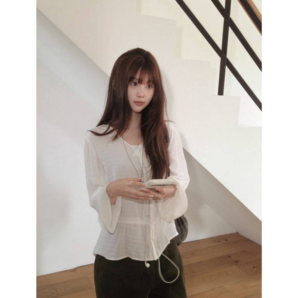 正韓製自然感皺褶雪紡襯衫 blouse / slowand 브리즈 크링클 블라우스-細節圖4