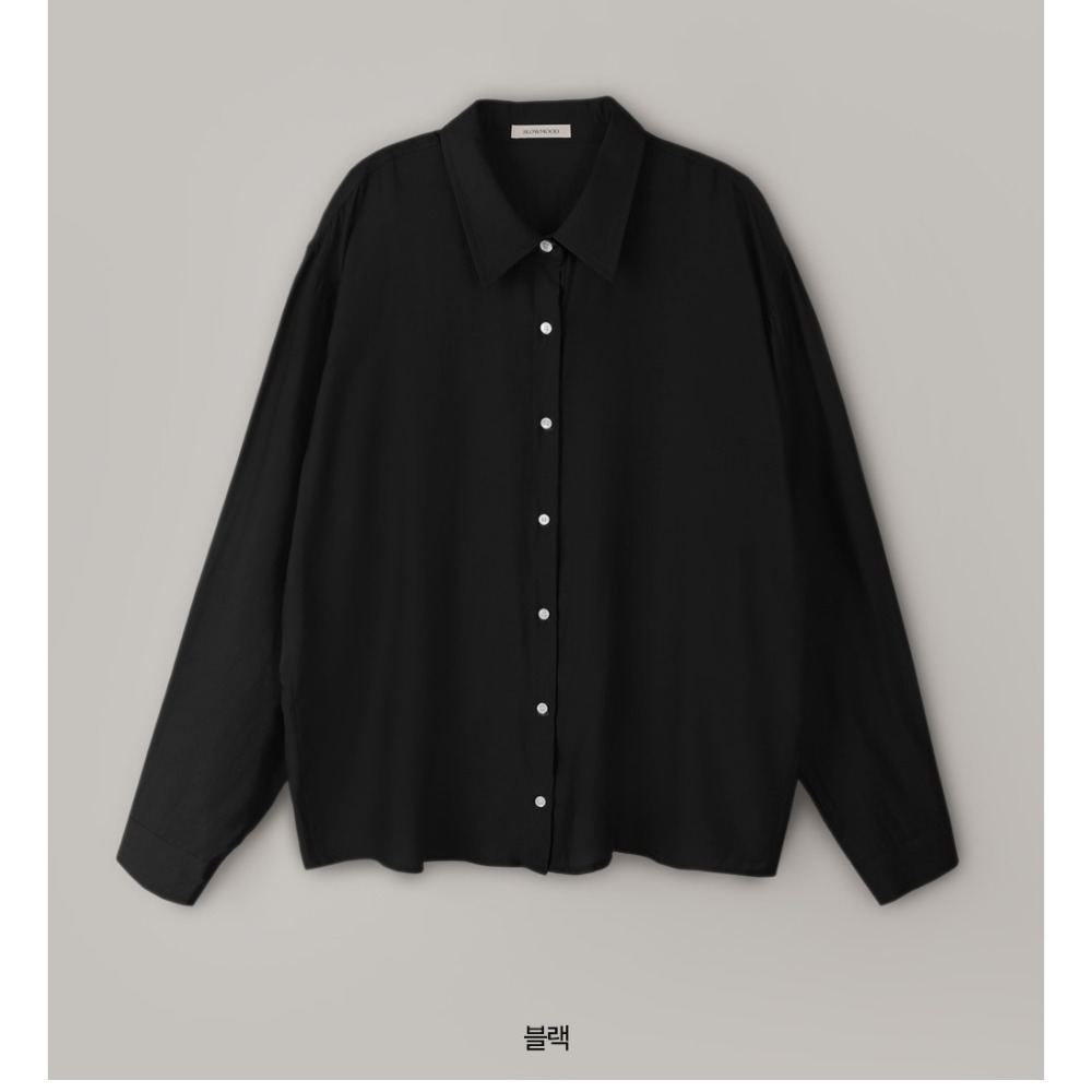 正韓製絲滑光澤感長袖襯衫 shirt 5色 / slowand 투더베이직 쉬머링 실키셔츠-黑色