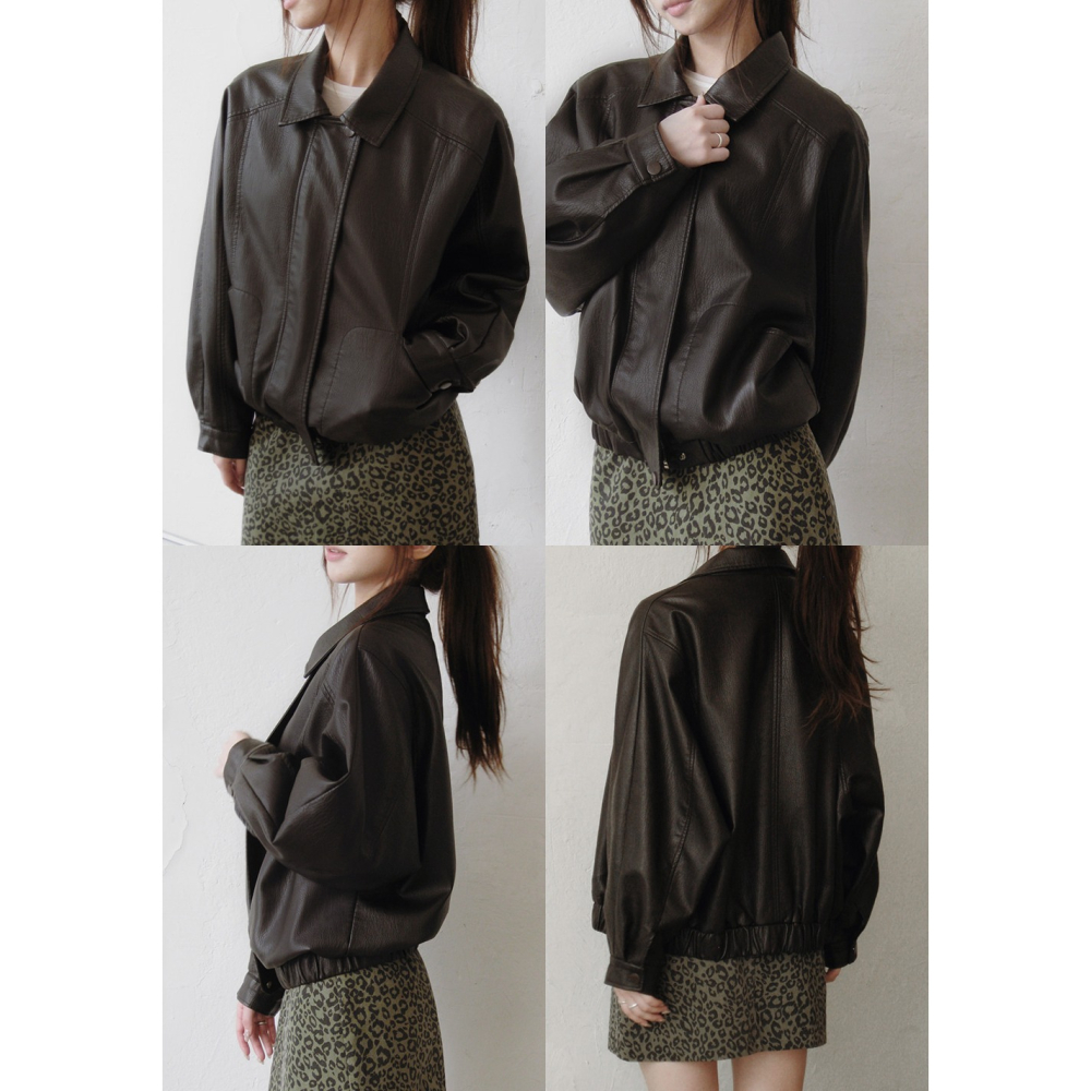 霧光柔感皮質飛行員外套 jacket 2色 / slowand 그레인 매트소프트 레더 블루종자켓-細節圖4