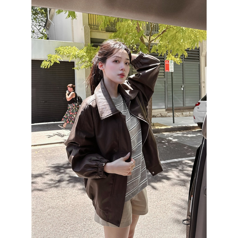 霧光柔感皮質飛行員外套 jacket 2色 / slowand 그레인 매트소프트 레더 블루종자켓-細節圖7