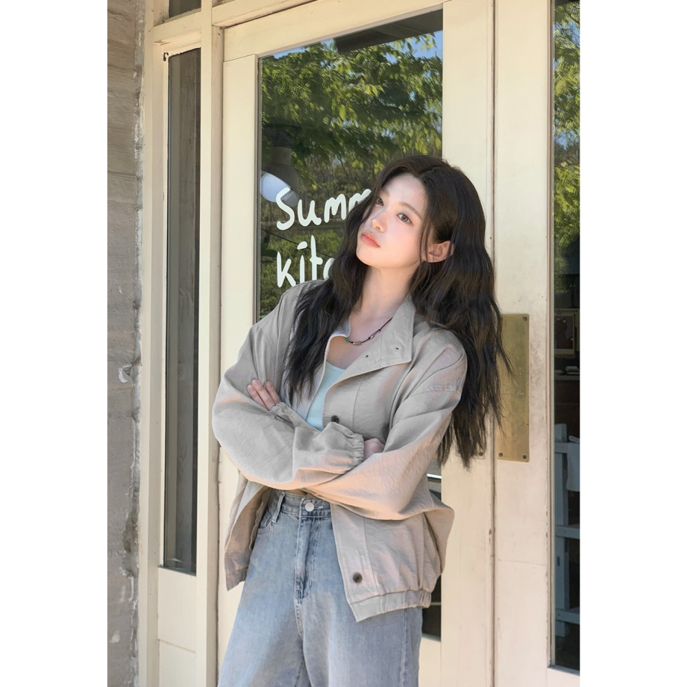 夏天薄款淺灰色軍裝外套 jumper / slowand 브리즈 웰메이드 하프야상점퍼-細節圖2