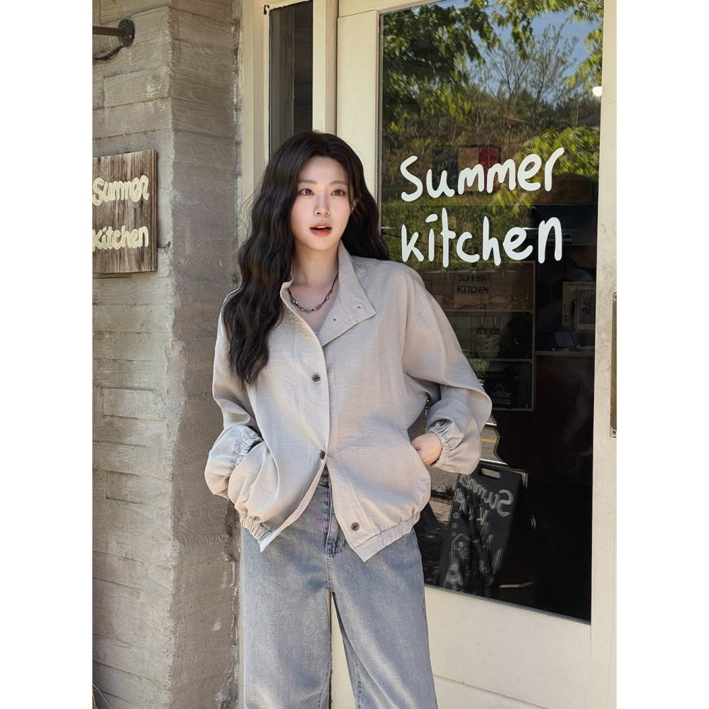 夏天薄款淺灰色軍裝外套 jumper / slowand 브리즈 웰메이드 하프야상점퍼-細節圖4