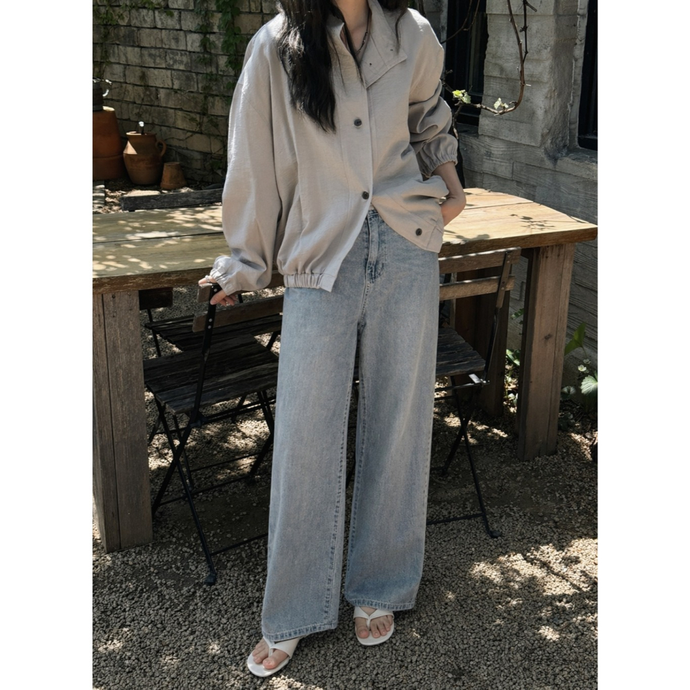 夏天薄款淺灰色軍裝外套 jumper / slowand 브리즈 웰메이드 하프야상점퍼-細節圖6