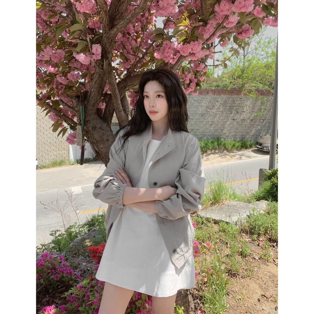 夏天薄款淺灰色軍裝外套 jumper / slowand 브리즈 웰메이드 하프야상점퍼-細節圖9