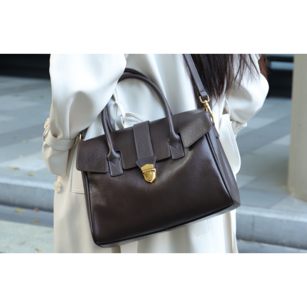 頭層牛皮高級感公文包真皮復古通勤大容量斜背手提大包-細節圖4