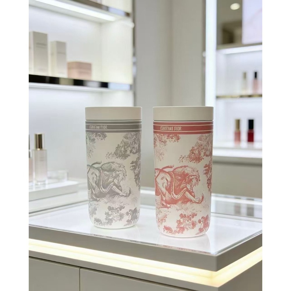 【尾貨清倉】DIOR 迪奧印花叢林隨行杯 紅色  附提袋-細節圖2