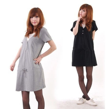 【亞米小舖】 日本短袖連帽孕婦裝/哺乳裝 腹抽帶可調 2色 H236-細節圖3