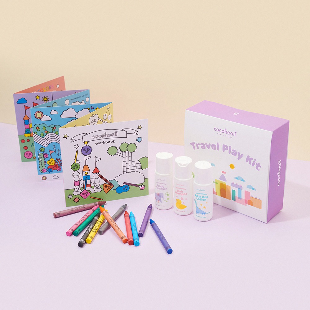 cocoheali 萌色兒童玩樂旅行塗鴉組(植物性 溫和 保濕 滋養 洗髮露 沐浴露 乳液 繪本 蠟筆 旅行組 塗鴉)-細節圖7