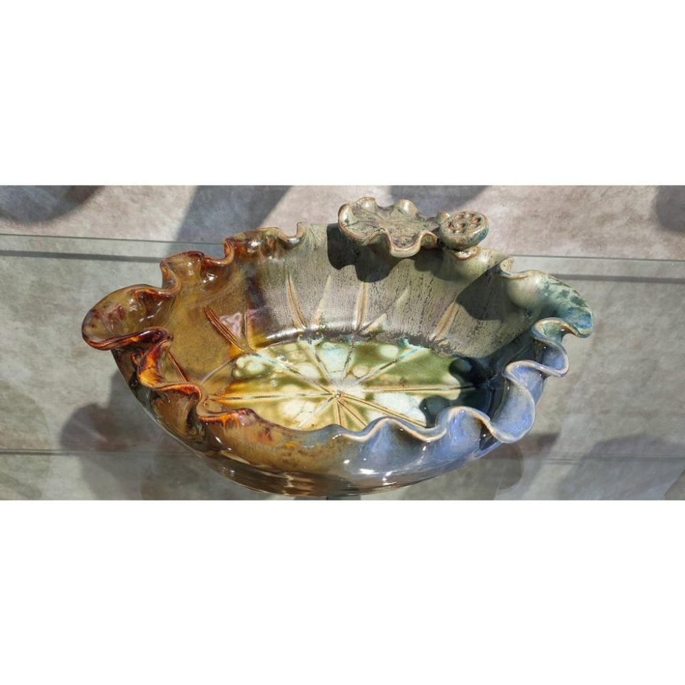 【娟兒藝品】三彩蓮花流水盆✔物品槽✔展示✔藝術品✔洗手台-細節圖3
