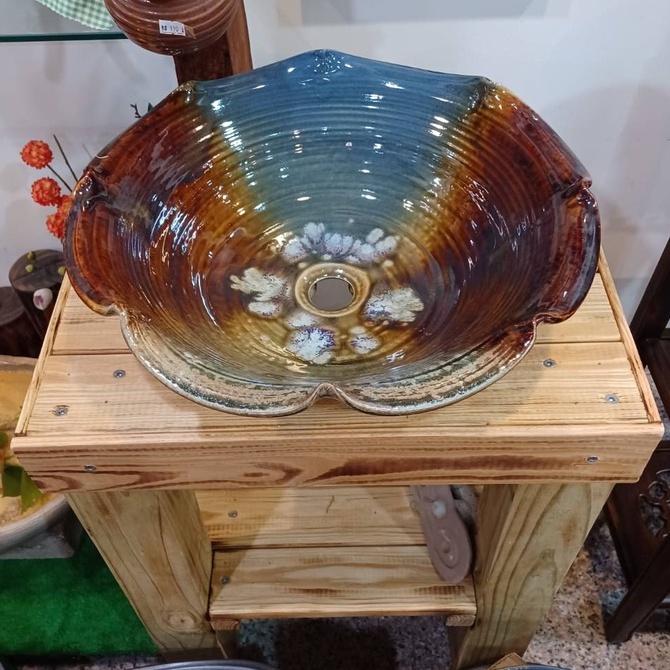 【娟兒藝品】荷型三彩手盆陶瓷器✔物品槽✔展示✔藝術品✔洗手台-細節圖2