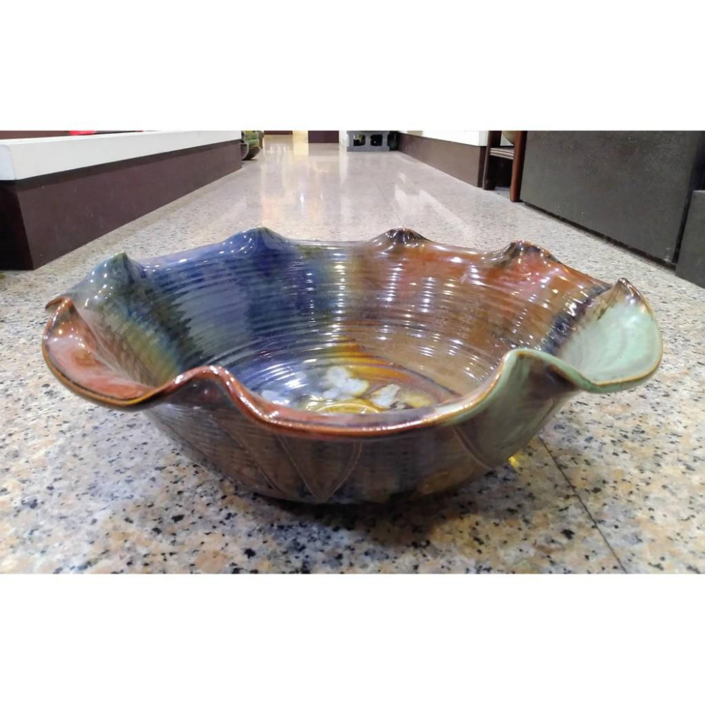 【娟兒藝品】荷型三彩手盆陶瓷器✔物品槽✔展示✔藝術品✔洗手台-細節圖3