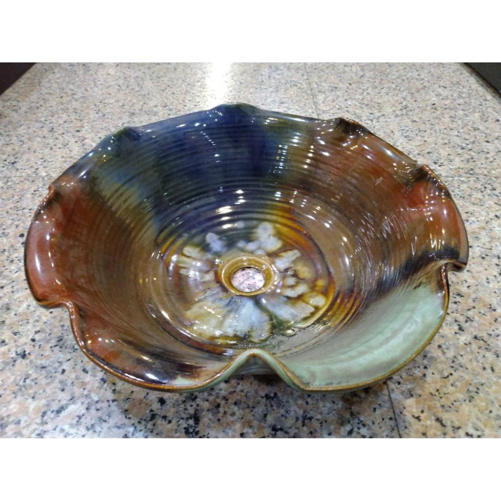 【娟兒藝品】荷型三彩手盆陶瓷器✔物品槽✔展示✔藝術品✔洗手台-細節圖4